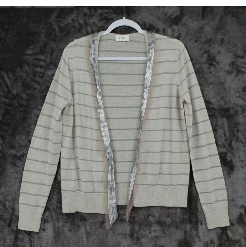 Ann Taylor LOFT Cardigan Gray Sequin Size Medium M